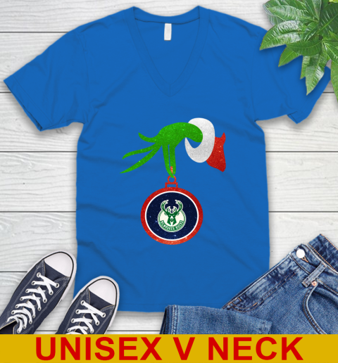 Milwaukee Bucks Grinch Merry Christmas NBA Basketball V-Neck T-Shirt 6