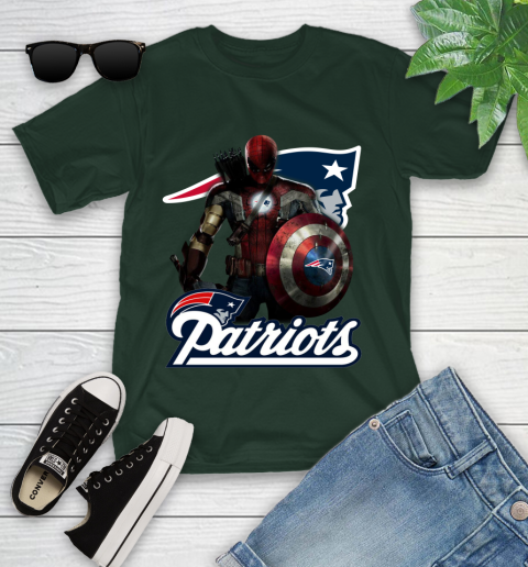 NFL Captain America Thor Spider Man Hawkeye Avengers Endgame Football New England Patriots Youth T-Shirt 5