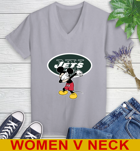 New York Jets NFL Football Dabbing Mickey Disney Sports Women's V-Neck T-Shirt 5