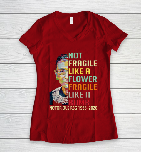 Notorious RBG 1933  2020 Women Not Fragile Like A Flower But A Bomb Ruth Ginsburg Women's V-Neck T-Shirt 8