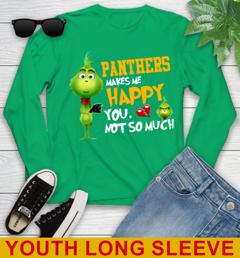 NFL Carolina Panthers Makes Me Happy You Not So Much Grinch Football Sports Youth Long Sleeve 7