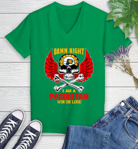 NBA Damn Right I Am A Indiana Pacers Win Or Lose Skull Basketball Sports Women's V-Neck T-Shirt 5
