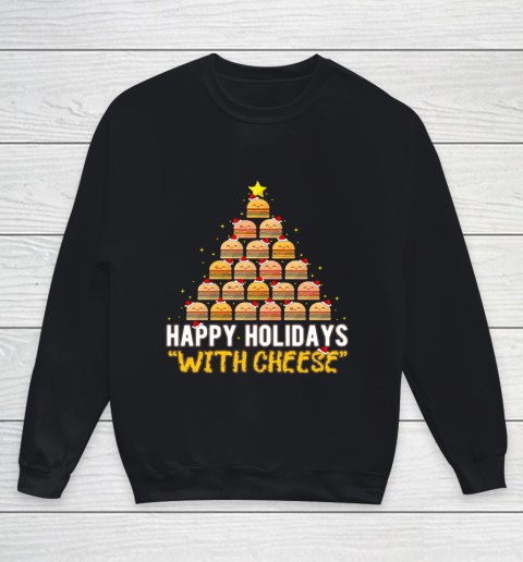 Happy Holidays with Cheese Burger Christmas Tree Funny Youth Sweatshirt