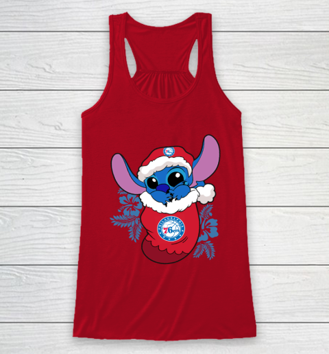 Philadelphia 76ers Christmas Stitch In The Sock Funny Disney NBA Racerback Tank 5