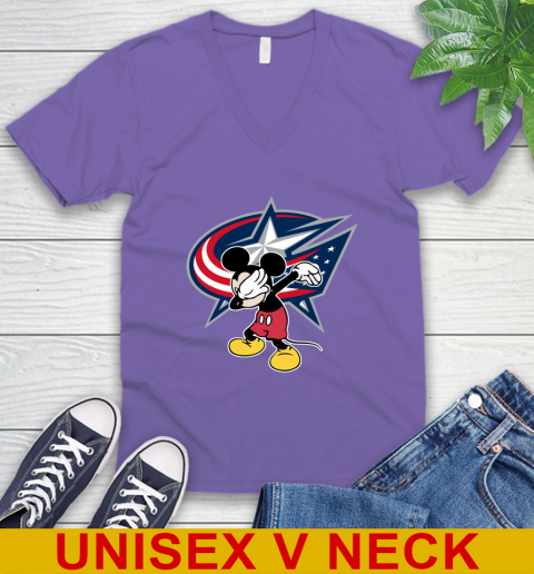 Columbus Blue Jackets NHL Hockey Dabbing Mickey Disney Sports V-Neck T-Shirt 9