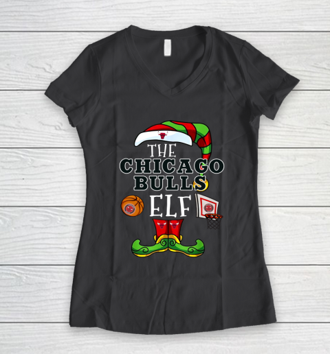 Chicago Bulls Christmas ELF Funny NBA Women's V-Neck T-Shirt 6