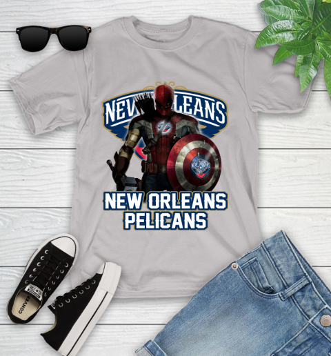 New Orleans Pelicans NBA Basketball Captain America Thor Spider Man Hawkeye Avengers Youth T-Shirt 12