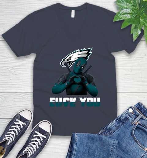 NHL Philadelphia Eagles Deadpool Love You Fuck You Football Sports V-Neck T-Shirt 8