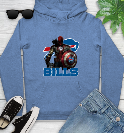 NFL Captain America Thor Spider Man Hawkeye Avengers Endgame Football Buffalo Bills Youth Hoodie 12
