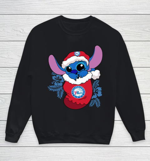 Philadelphia 76ers Christmas Stitch In The Sock Funny Disney NBA Youth Sweatshirt