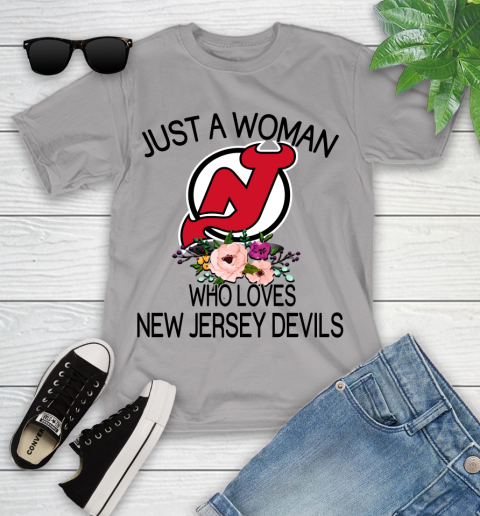 NHL Just A Woman Who Loves New Jersey Devils Hockey Sports Youth T-Shirt 2