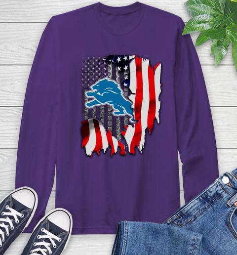 Detroit Lions NFL Football American Flag Long Sleeve T-Shirt 5