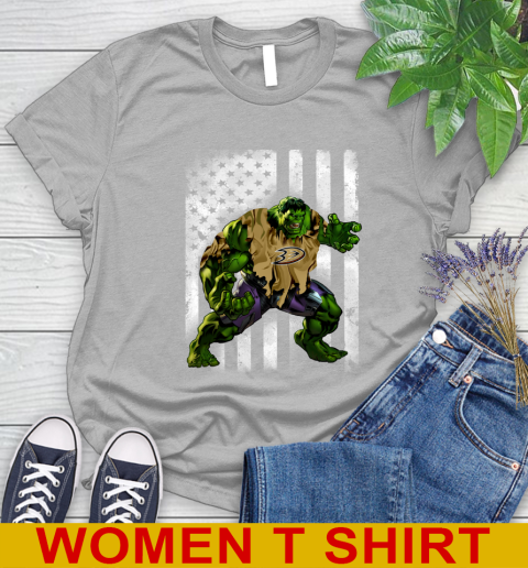 Anaheim Ducks Hulk Marvel Avengers NHL Hockey American Flag Women's T-Shirt 5