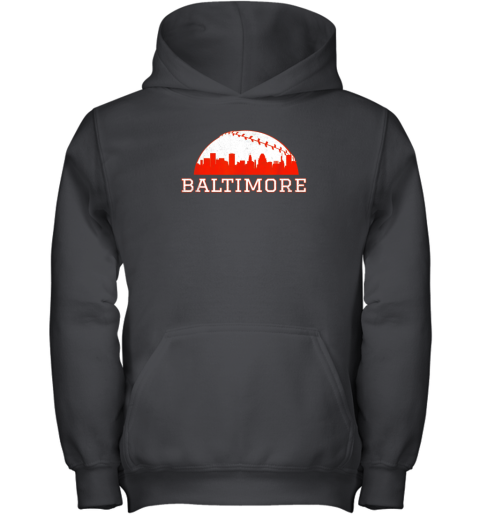 Vintage Downtown Baltimore MD Baseball Skyline Youth Hoodie
