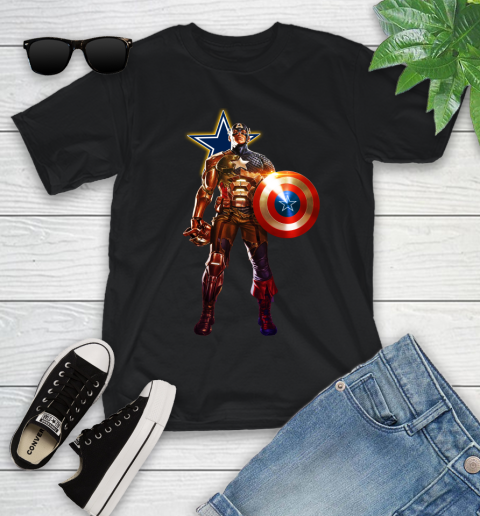 NFL Captain America Marvel Avengers Endgame Football Sports Dallas Cowboys Youth T-Shirt 2
