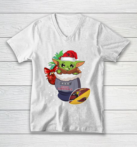 Arizona Cardinals Christmas Baby Yoda Star Wars Funny Happy NFL V-Neck T-Shirt 2