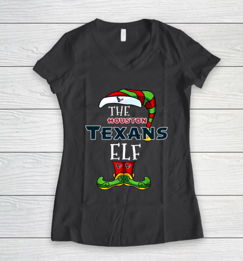 Houston Texans Christmas ELF Funny NFL Women s V Neck T Shirt