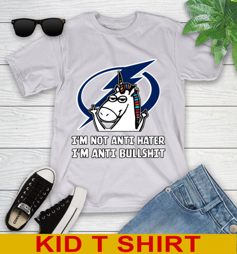 Tampa Bay Lightning NHL Hockey Unicorn I'm Not Anti Hater I'm Anti Bullshit Youth T-Shirt 6 Tampa Bay Lightning NHL Hockey Unicorn I'm Not Anti Hater I'm Anti Bullshit Youth T-Shirt - Image 6