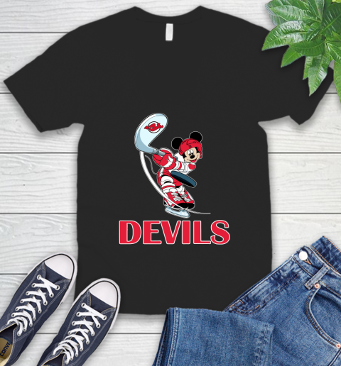 NHL Hockey New Jersey Devils Cheerful Mickey Mouse Shirt V-Neck T-Shirt