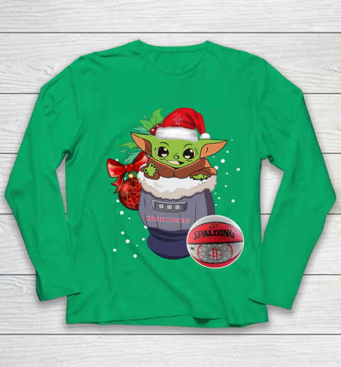 Houston Rockets Christmas Baby Yoda Star Wars Funny Happy NBA Youth Long Sleeve 6