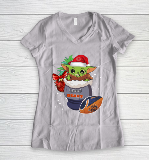 Chicago Bears Christmas Baby Yoda Star Wars Funny Happy NFL Women's V-Neck T-Shirt 2