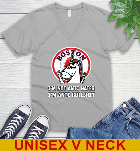 Boston Red Sox MLB Baseball Unicorn I'm Not Anti Hater I'm Anti Bullshit V-Neck T-Shirt 4