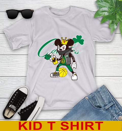 Boston Celtics NBA Basketball Mickey Peace Sign Sports Youth T-Shirt 5