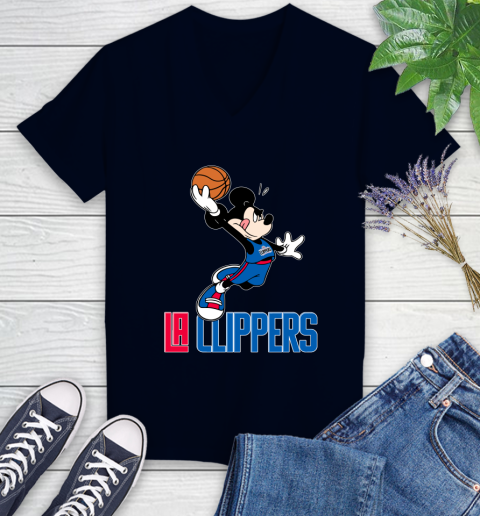 NBA Basketball LA Clippers Cheerful Mickey Mouse Shirt Women's V-Neck T-Shirt 3