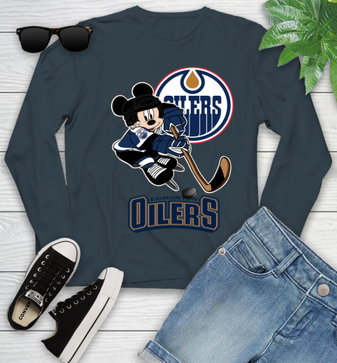 NHL Edmonton Oilers Mickey Mouse Disney Hockey T Shirt Youth Long Sleeve 8