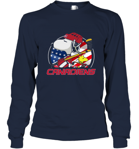 2qgl montreal canadienssnoopy and woodstock nhl long sleeve tee 14 front navy