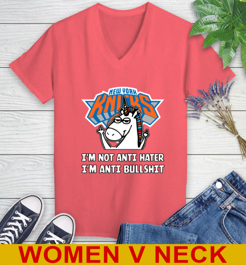 New York Knicks NBA Basketball Unicorn I'm Not Anti Hater I'm Anti Bullshit Women's V-Neck T-Shirt 8 New York Knicks NBA Basketball Unicorn I'm Not Anti Hater I'm Anti Bullshit Women's V-Neck T-Shirt - Image 8