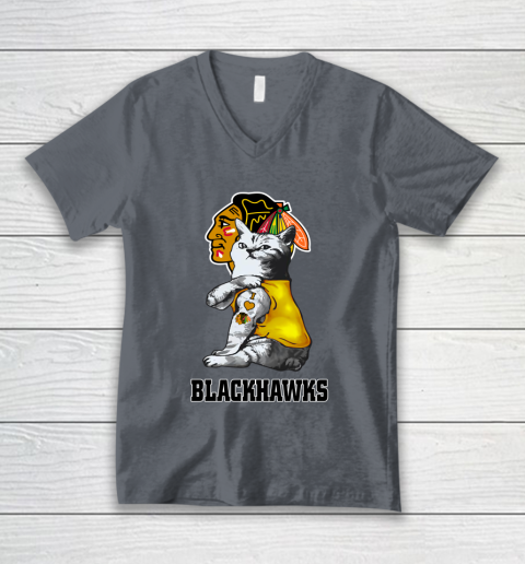 NHL My Cat Loves Chicago Blackhawks Hockey V-Neck T-Shirt 4