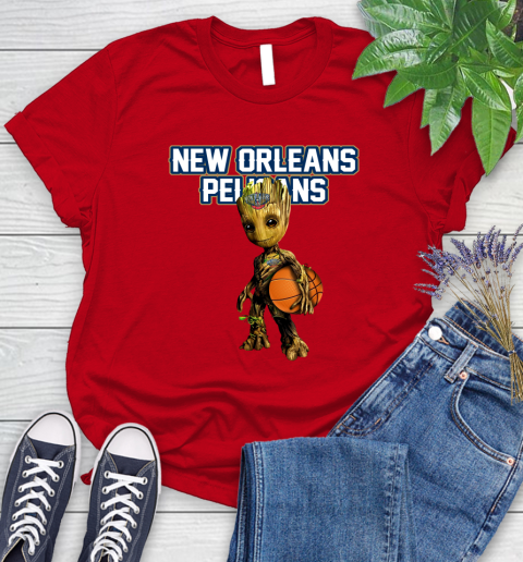 New Orleans Pelicans NBA Basketball Groot Marvel Guardians Of The Galaxy Women's T-Shirt 9