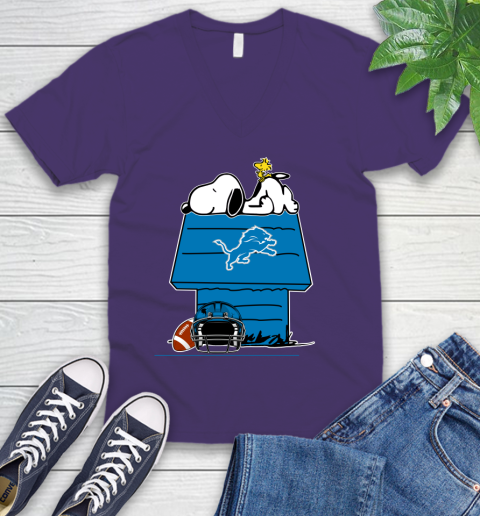 Detroit Lions NFL Football Snoopy Woodstock The Peanuts Movie V-Neck T-Shirt 10