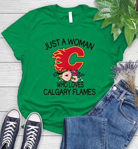 NHL Just A Woman Who Loves Calgary Flames Hockey Sports Women's T-Shirt 4