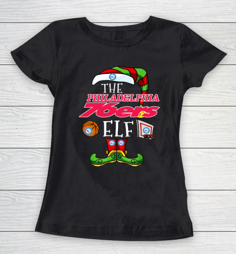 Philadelphia 76ers Christmas ELF Funny NBA Women's T-Shirt