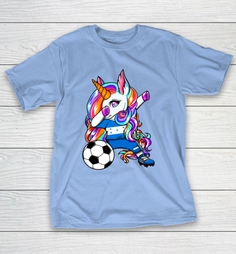 Dabbing Unicorn Honduras Soccer Fans Jersey Flag Football T-Shirt 23