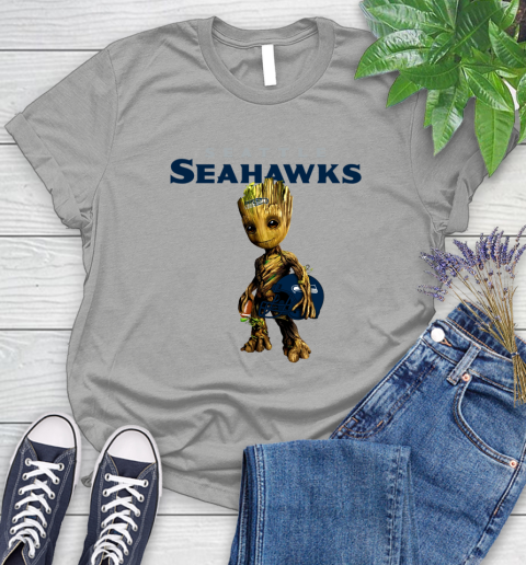 Seattle Seahawks NFL Football Groot Marvel Guardians Of The Galaxy Women's T-Shirt 10