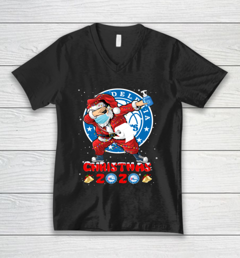 Philadelphia 76ers Funny Santa Claus Dabbing Christmas 2020 NBA V-Neck T-Shirt