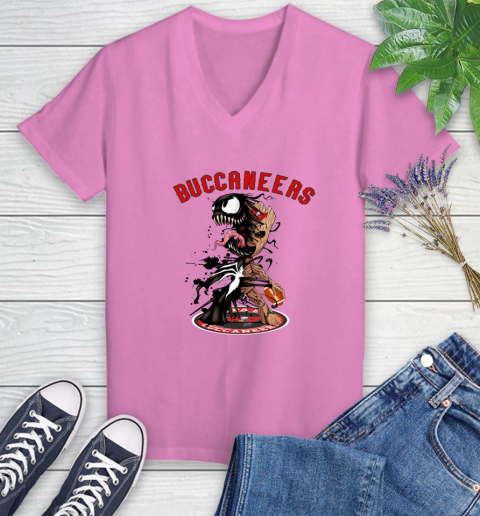NFL Tampa Bay Buccaneers Football Venom Groot Guardians Of The Galaxy Women's V-Neck T-Shirt 14