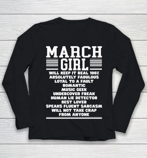 March Girl Facts Gift Funny Birthday Gifts Queen Women Girls Youth Long Sleeve