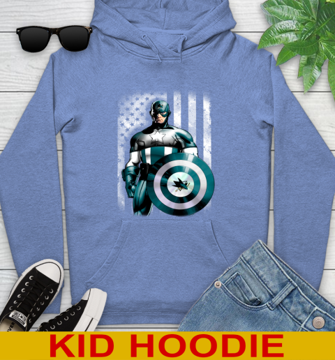 San Jose Sharks NHL Hockey Captain America Marvel Avengers American Flag Shirt Youth Hoodie 12