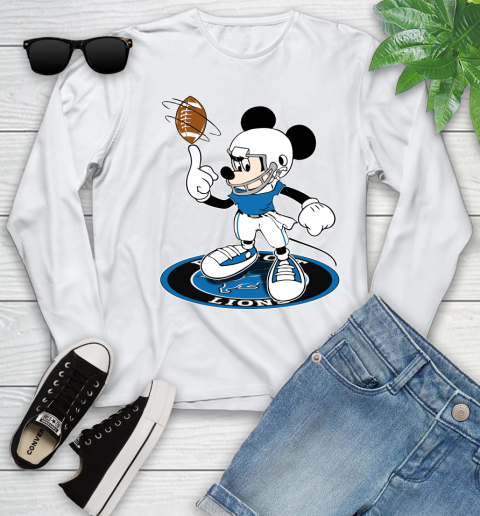 NFL Football Detroit Lions Cheerful Mickey Disney Shirt Youth Long Sleeve 2