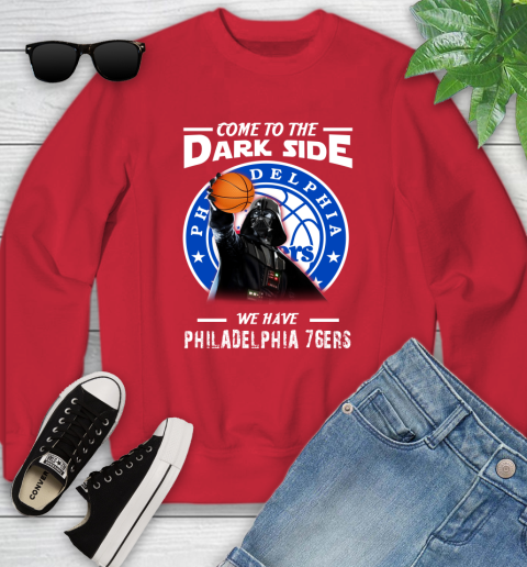 NBA Come To The Dark Side We Have Philadelphia 76ers Star Wars Darth Vader Basketball Youth Sweatshirt 8