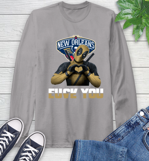 NBA New Orleans Pelicans Deadpool Love You Fuck You Basketball Sports Long Sleeve T-Shirt 6