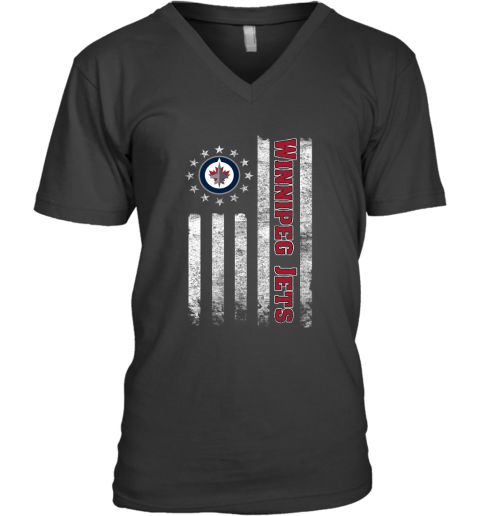 NHL American Flag Hockey Sports Winnipeg Jets V-Neck T-Shirt