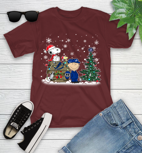 NHL Tampa Bay Lightning Snoopy Charlie Brown Woodstock Christmas Stanley Cup Hockey Youth T-Shirt 14