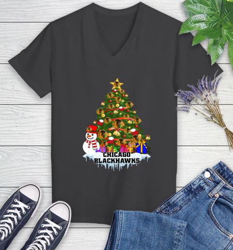 Chicago Blackhawks Merry Christmas NHL Hockey Sports Women's V-Neck T-Shirt 8