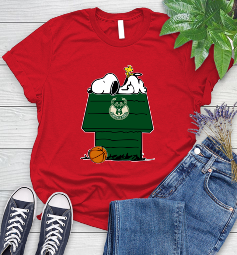 Milwaukee Bucks NBA Basketball Snoopy Woodstock The Peanuts Movie Women's T-Shirt 9