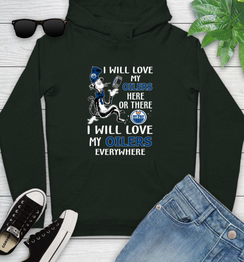 NHL Hockey Edmonton Oilers I Will Love My Oilers Everywhere Dr Seuss Shirt Youth Hoodie 12